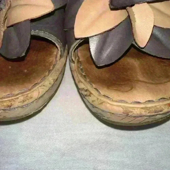 Born B08104 Flower Brown Leather Slip On Cork Wedge Slide Sandals Women's Size 8 - Picture 7 of 12